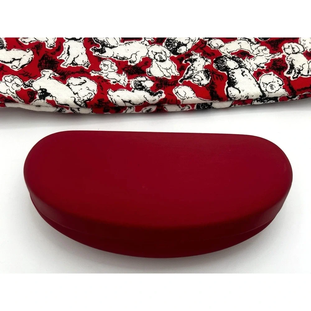 Caroline Herrera Red Matching Glasses Case and Large Makeup Bag Puppies Lot